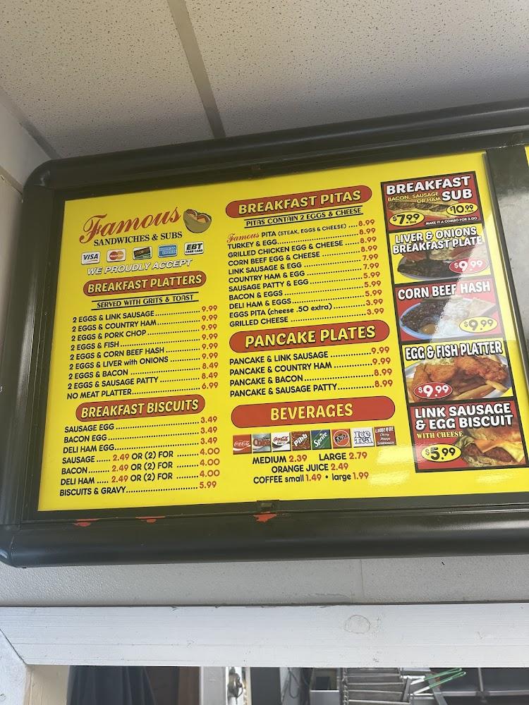 Famous Sandwiches & Subs Blanding Blvd Menu image 1
